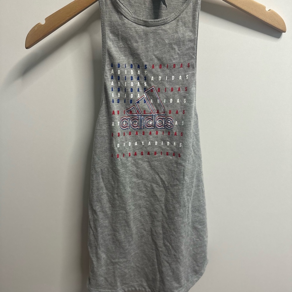 Adidas Gray Tank Top with Red and Blue Logo
